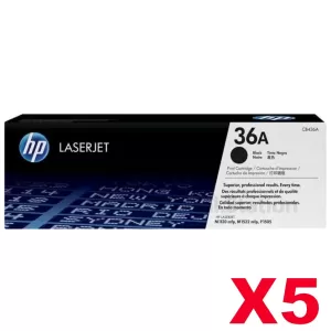 5 x HP CB436A (36A) Genuine Black Toner Cartridge - 2,000 Pages