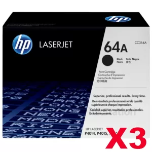 3 x HP CC364A (64A) Genuine Black Toner Cartridge - 10,000 Pages