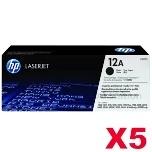 5 x HP Q2612A (12A) Genuine Black Toner Cartridge - 2,000 Pages