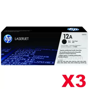 3 x HP Q2612A (12A) Genuine Black Toner Cartridge - 2,000 Pages