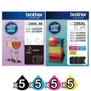 20 Pack Genuine Brother LC-239XL BK + LC-235XL CL 3PK High Yield Ink Combo [5BK,5C,5M,5Y]