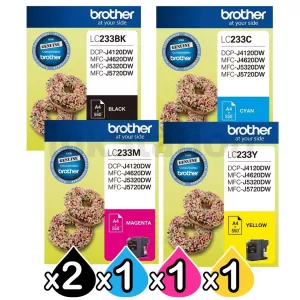 5 Pack Genuine Brother LC-233 Ink Combo [2BK+C+M+Y]