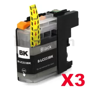 3 x Compatible Brother LC-233BK Black Ink Cartridge - 550 pages