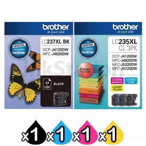 4 Pack Genuine Brother LC-237XL BK + LC-235XL CL 3PK High Yield Ink Combo [1BK,1C,1M,1Y]