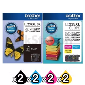 8 Pack Genuine Brother LC-237XL BK + LC-235XL CL 3PK High Yield Ink Combo [2BK,2C,2M,2Y]