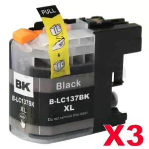 3 x Compatible Brother LC-137XLBK Black Ink Cartridge - 1,200 Pages