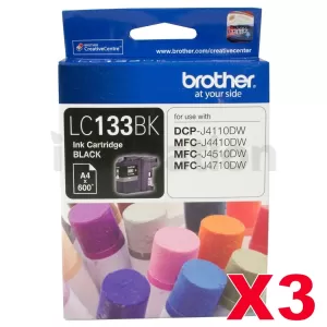 3 x Genuine Brother LC-133BK Black Ink Cartridge - 600 Pages each
