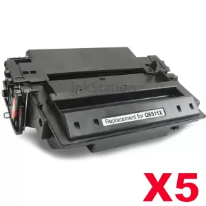 5 x HP Q6511X (11X) Compatible Black Toner Cartridge - 12,000 Pages (High Yield of HP Q6511A (11A))