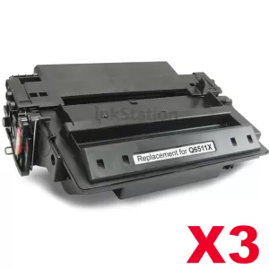 3 x HP Q6511X (11X) Compatible Black Toner Cartridge - 12,000 Pages (High Yield of HP Q6511A (11A))
