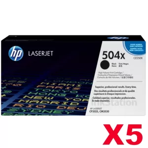 5 x HP CE250X (504X) Genuine Black Toner Cartridge - 10,500 Pages