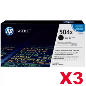3 x HP CE250X (504X) Genuine Black Toner Cartridge - 10,500 Pages