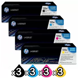 3 set of 4 Pack HP CB540A-CB543A (125A) Genuine Toner Cartridges [3BK,3C,3M,3Y]