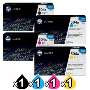 4 Pack HP CE250X-CE253A (504X/504A) Genuine Toner Cartridges [1BK,1C,1M,1Y]