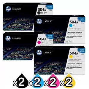 2 sets of 4 Pack HP CE250X-CE253A (504X/504A) Genuine Toner Cartridges [2BK,2C,2M,2Y]