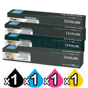 4 Pack Lexmark Genuine C950 (C950X2KG-C950X2YG) Toner Cartridges - BK 22,000 pages & CMY 32,000 pages