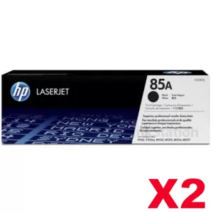 2 x HP CE285A (85A) Genuine Black Toner Cartridge - 1,600 Pages