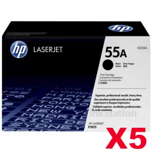 5 x HP CE255A (55A) Genuine Black Toner Cartridge - 6,000 Pages