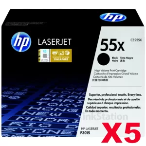 5 x HP CE255X (55X)  Genuine Black High Yield Toner Cartridge - 12,000 Pages