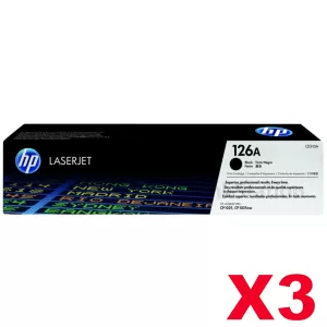 3 x HP CE310A (126A) Genuine Black Toner Cartridge  - 1,200 Pages