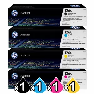 4 Pack HP CE310A-CE313A (126A) Genuine Toner Cartridges [1BK,1C,1M,1Y]