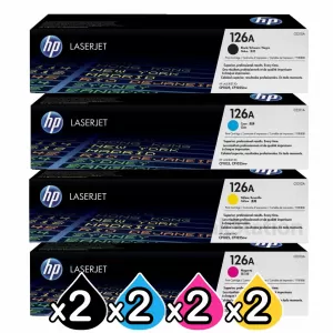 2 sets of 4 Pack HP CE310A-CE313A (126A) Genuine Toner Cartridges [2BK,2C,2M,2Y]