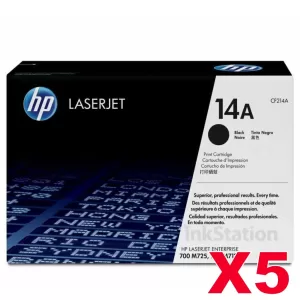 5 x HP CF214A (14A) Genuine Black Toner Cartridge - 10,000 Pages