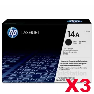 3 x HP CF214A (14A) Genuine Black Toner Cartridge - 10,000 Pages