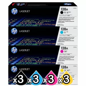 3 sets of 4 Pack HP CE320A-CE323A (128A) Genuine Toner Cartridges [3BK,3C,3M,3Y]