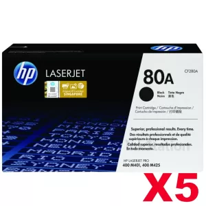 5 x HP CF280A (80A) Genuine Black Toner Cartridge - 2,700 Pages