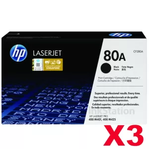 3 x HP CF280A (80A) Genuine Black Toner Cartridge - 2,700 Pages