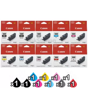 10 Pack Genuine Canon PFI-300 Ink Cartridges Combo [1PBK,1MBK,1C,1M,1Y,1GY,1PC,1PM,1R,1CO]