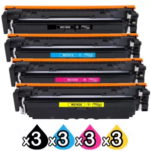 3 Sets of 4 Pack HP 210X W2100X-W2103X Compatible High Yield Toner Cartridges Combo [3BK,3C,3M,3Y]