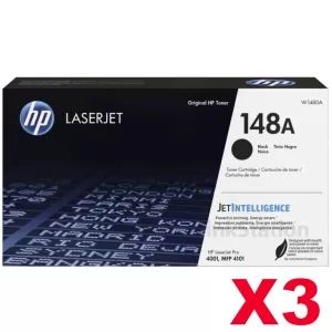 3 x HP 148A W1480A Genuine Black Toner Cartridge - 2,900 Pages