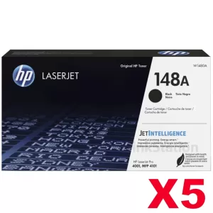 5 x HP 148A W1480A Genuine Black Toner Cartridge - 2,900 Pages
