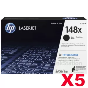 5 x HP 148X W1480X Genuine Black High Yield Toner Cartridge - 9,500 Pages