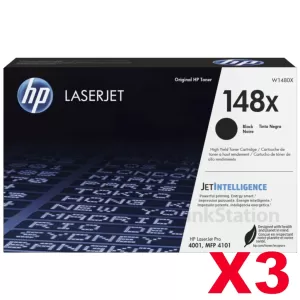 3 x HP 148X W1480X Genuine Black High Yield Toner Cartridge - 9,500 Pages