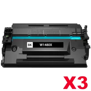 3 x HP 148X W1480X Compatible Black High Yield Toner Cartridge - 9,500 Pages