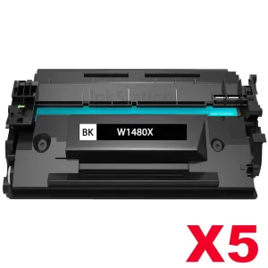 5 x HP 148X W1480X Compatible Black High Yield Toner Cartridge - 9,500 Pages