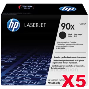 5 x HP CE390X (90X) Genuine Black High Yield Toner Cartridge - 24,000 Pages