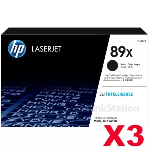3 x HP 89X CF289X High Yield Genuine Black Toner Cartridge - 10,000 Pages