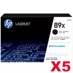 5 x HP 89X CF289X High Yield Genuine Black Toner Cartridge - 10,000 Pages
