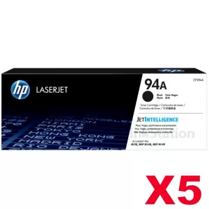 5 x HP 94A CF294A Genuine Black Toner Cartridge - 1,200 Pages
