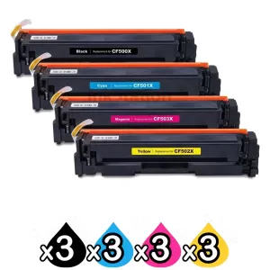 3 Sets of 4 Pack HP CF500X-CF503X (202X) Compatible High Yield Toner Cartridges [3BK,3C,3M,3Y]