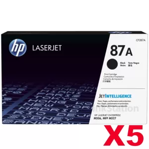 5 x HP CF287A (87A) Genuine Black Toner Cartridge - 9,000 Pages