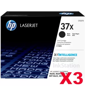 3 x HP CF237X (37X) Genuine Black High Yield Toner Cartridge - 25,000 Pages