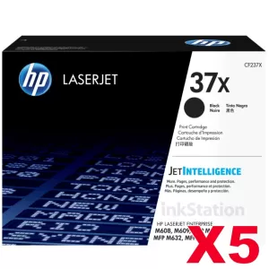 5 x HP CF237X (37X) Genuine Black High Yield Toner Cartridge - 25,000 Pages