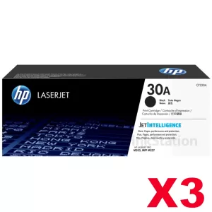 3 x HP CF230A (30A) Genuine Black Toner Cartridge - 1,600 Pages