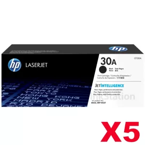 5 x HP CF230A (30A) Genuine Black Toner Cartridge - 1,600 Pages