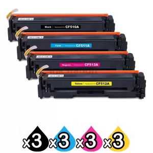 3 Sets of 4 Pack HP 204A (CF510A-CF513A) Compatible Toner Cartridges [3BK,3C,3M,3Y]