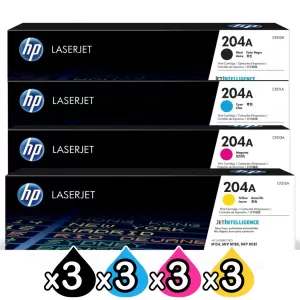 3 Sets of 4 Pack HP 204A (CF510A-CF513A) Genuine Toner Cartridges [3BK,3C,3M,3Y]
